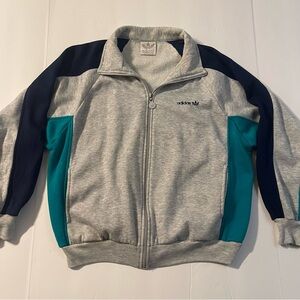 Vintage adidas Originals Track Jacket Mens M Gray Teal Navy Full Zip Trefoil